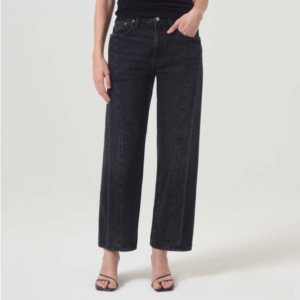 AGOLDE Fold Black Potent 100% Cotton Jeans High Rise Wide Leg Ankle Crop